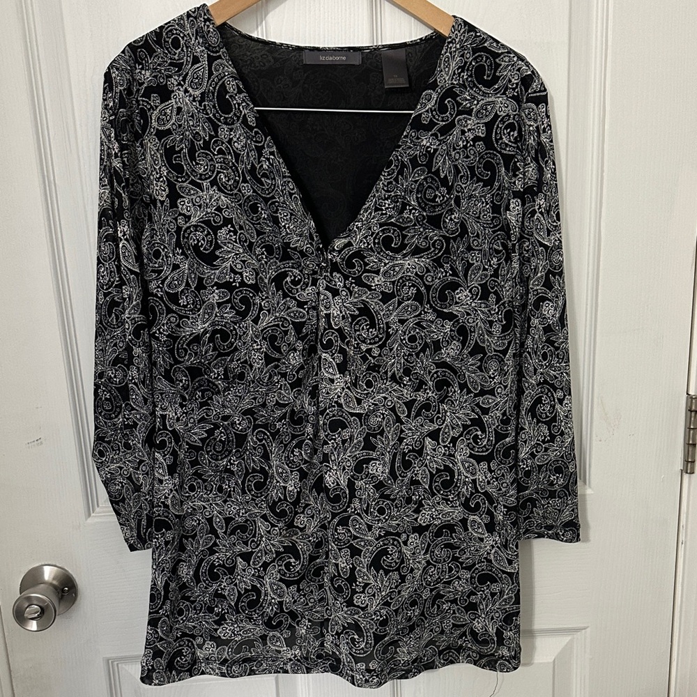 Liz Claiborne Black and Gray Paisley Blouse
